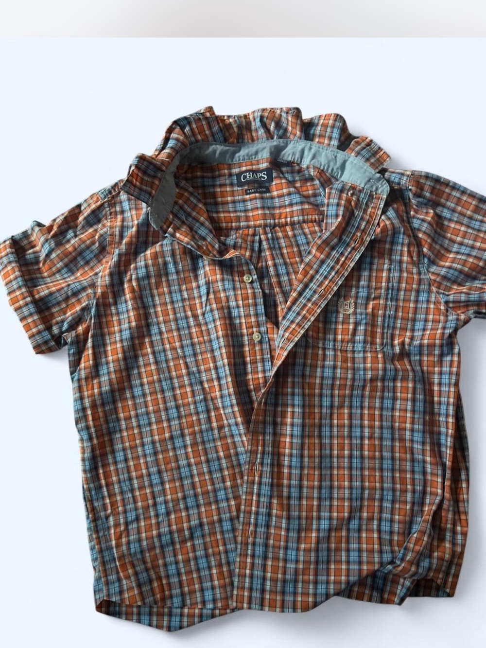 Chaps Orange and Blue Plaid Short-Sleeve Button-Down Shirt upcycled
